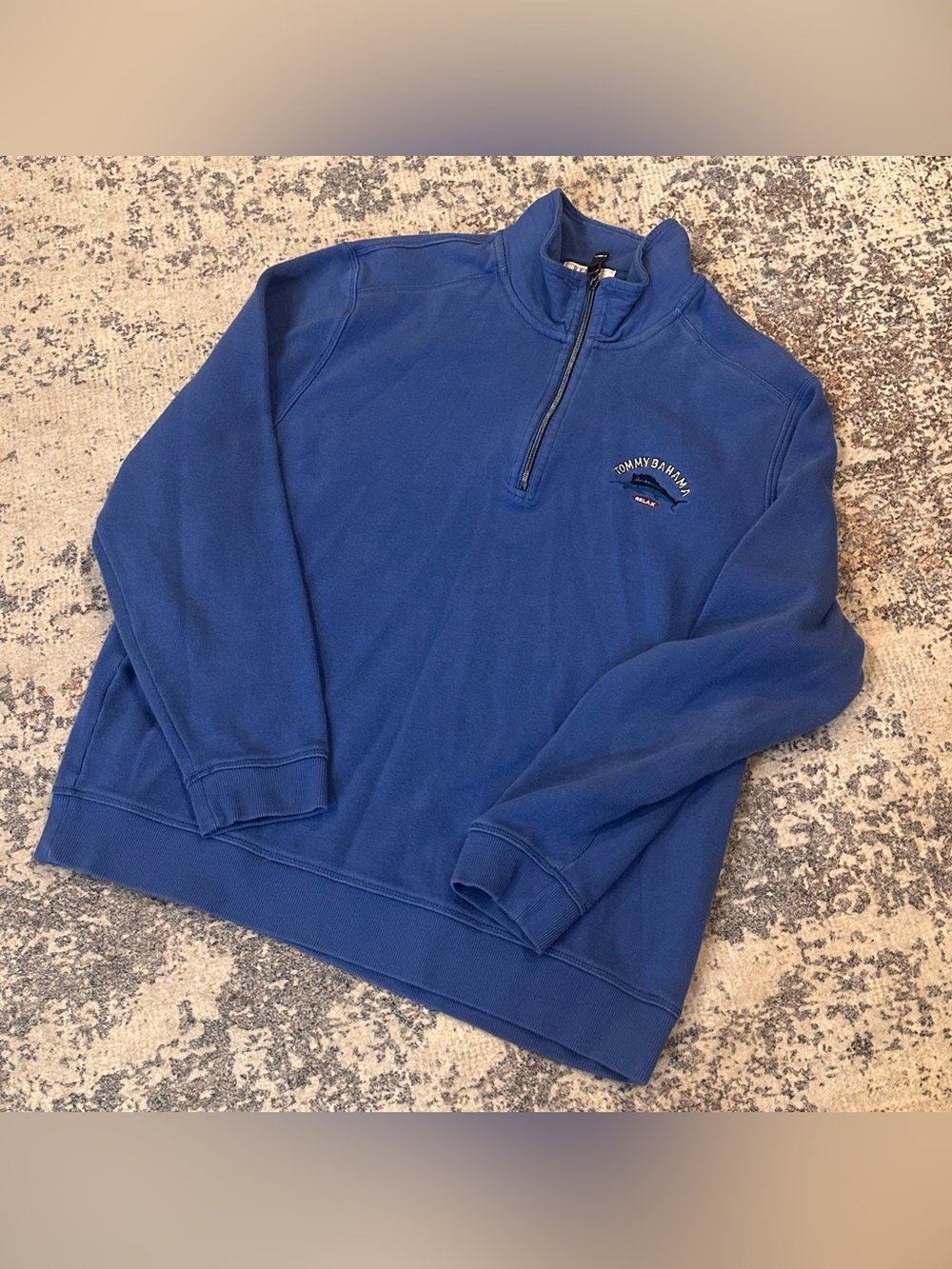 EUC Tommy Bahama RELAX Men’s Large Blue 1/4 Zip Pullover 100% Cotton Marlin